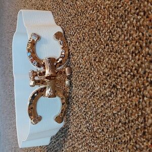 Chic White and Gold Hook Buckle Belt